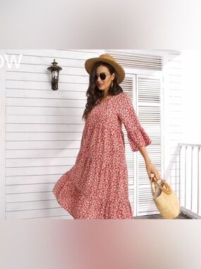 NWT VIISHOW Red Floral Bohemian Midi Dress
